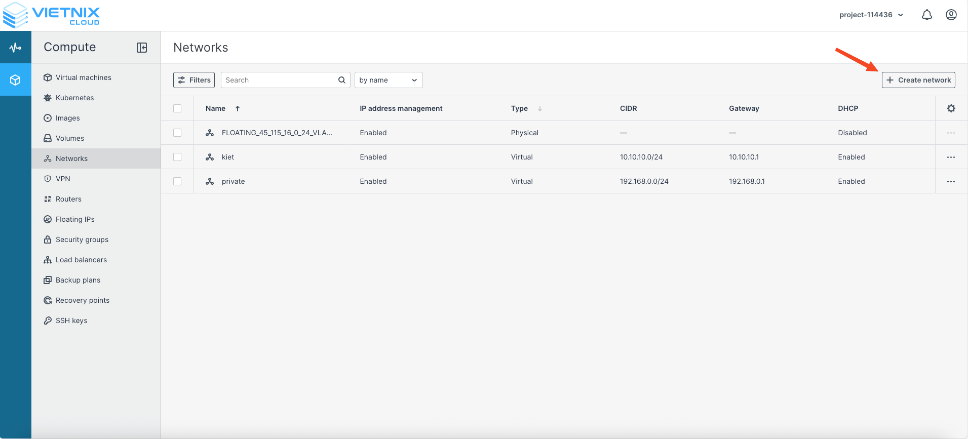 Network Vietnix Cloud