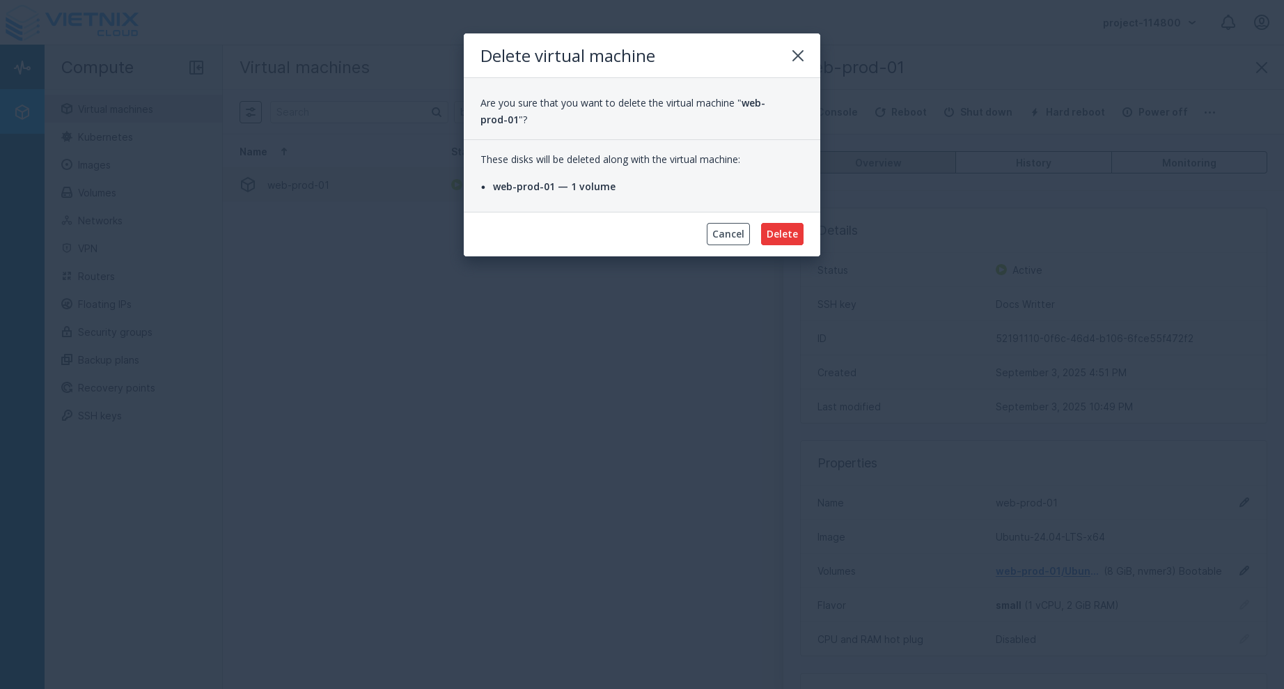 Delete VM Confirmation
