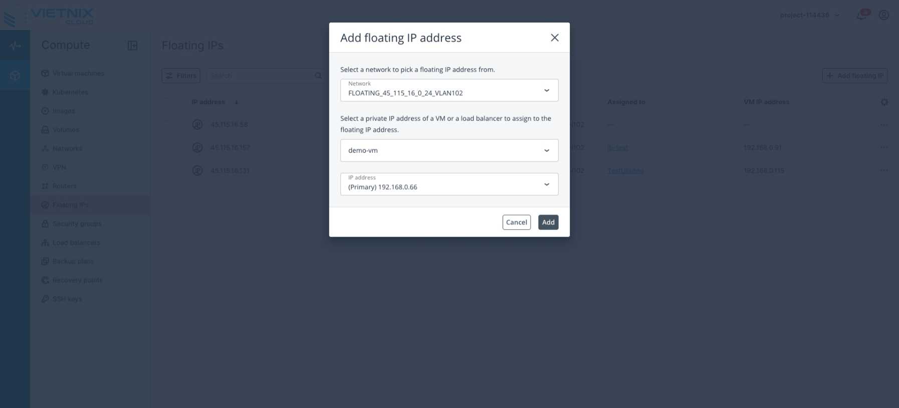 Configure Floating IP