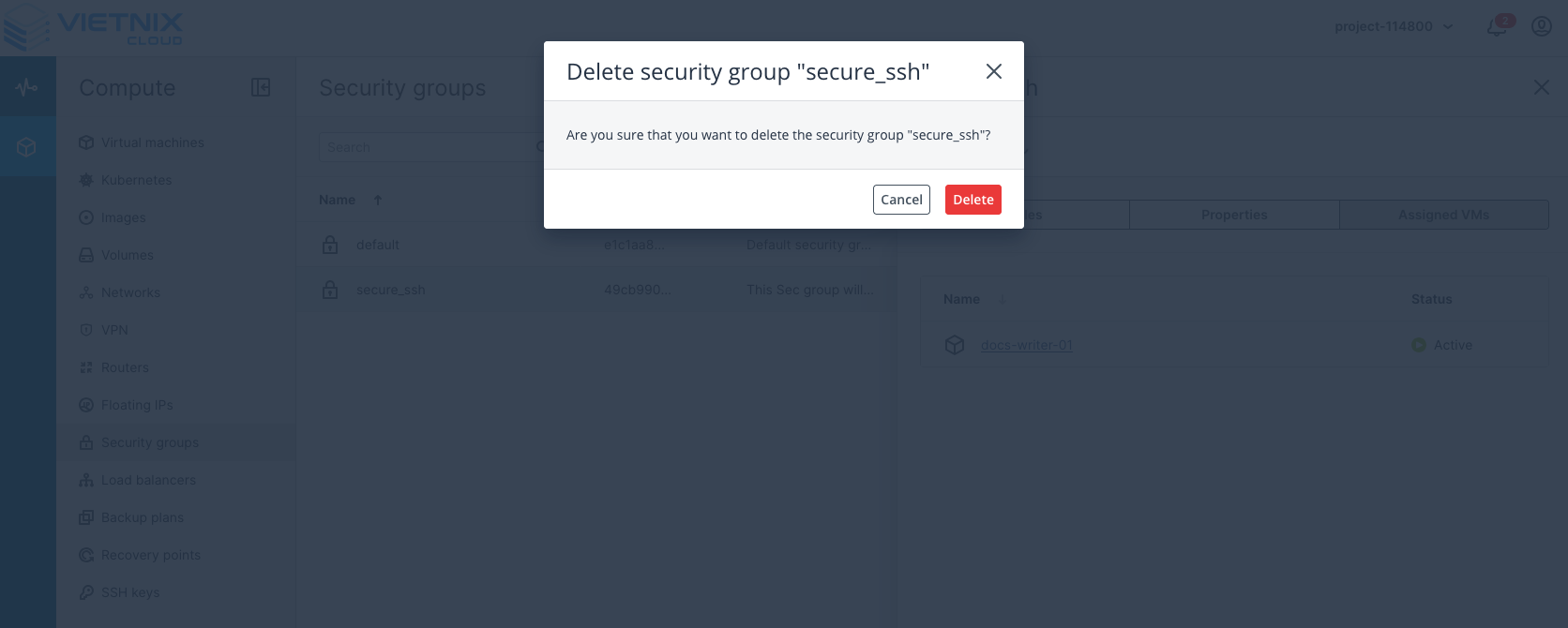 Delete Security Group