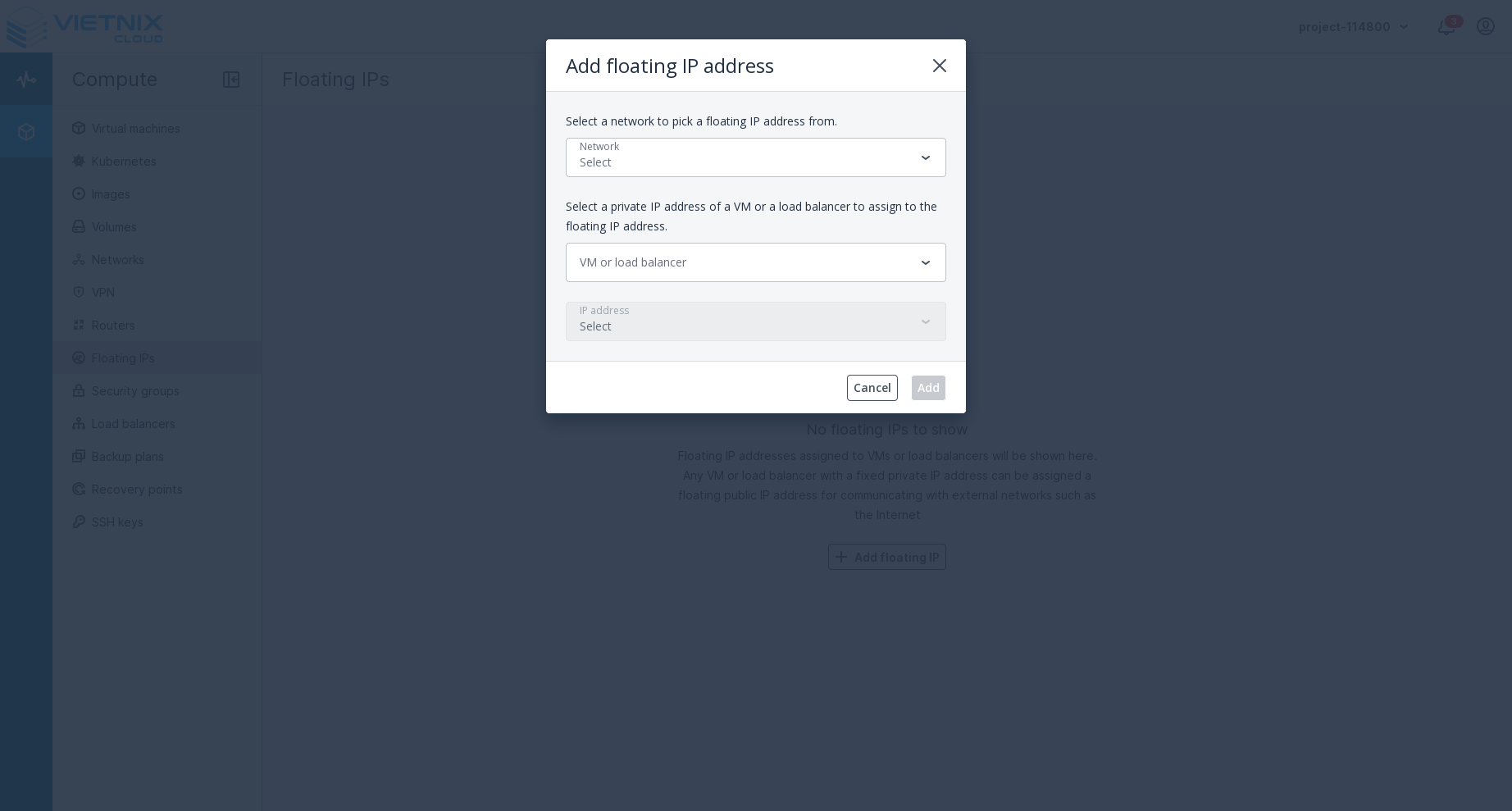 Add Floating IP Button