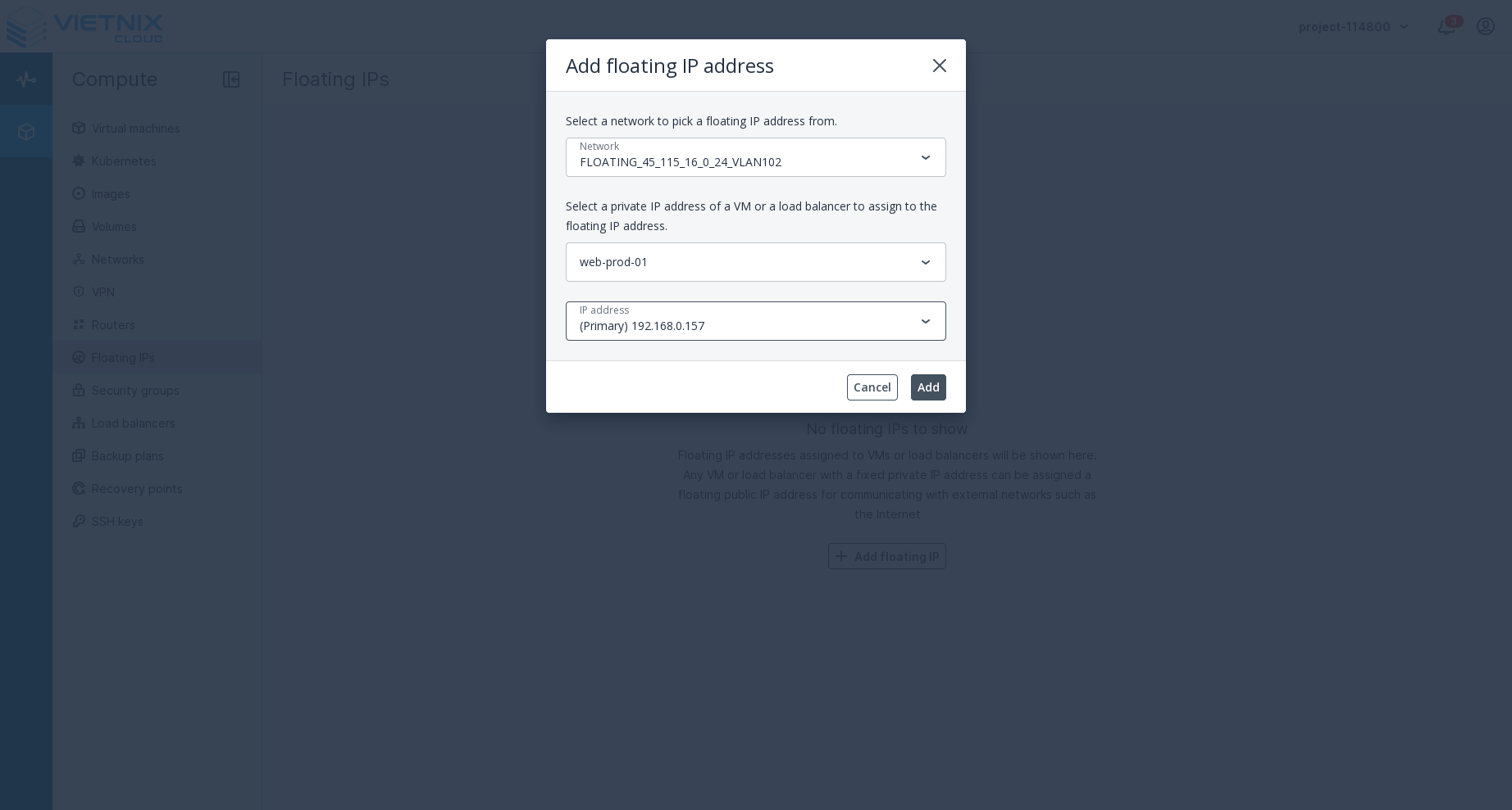 Add Floating IP Dialog
