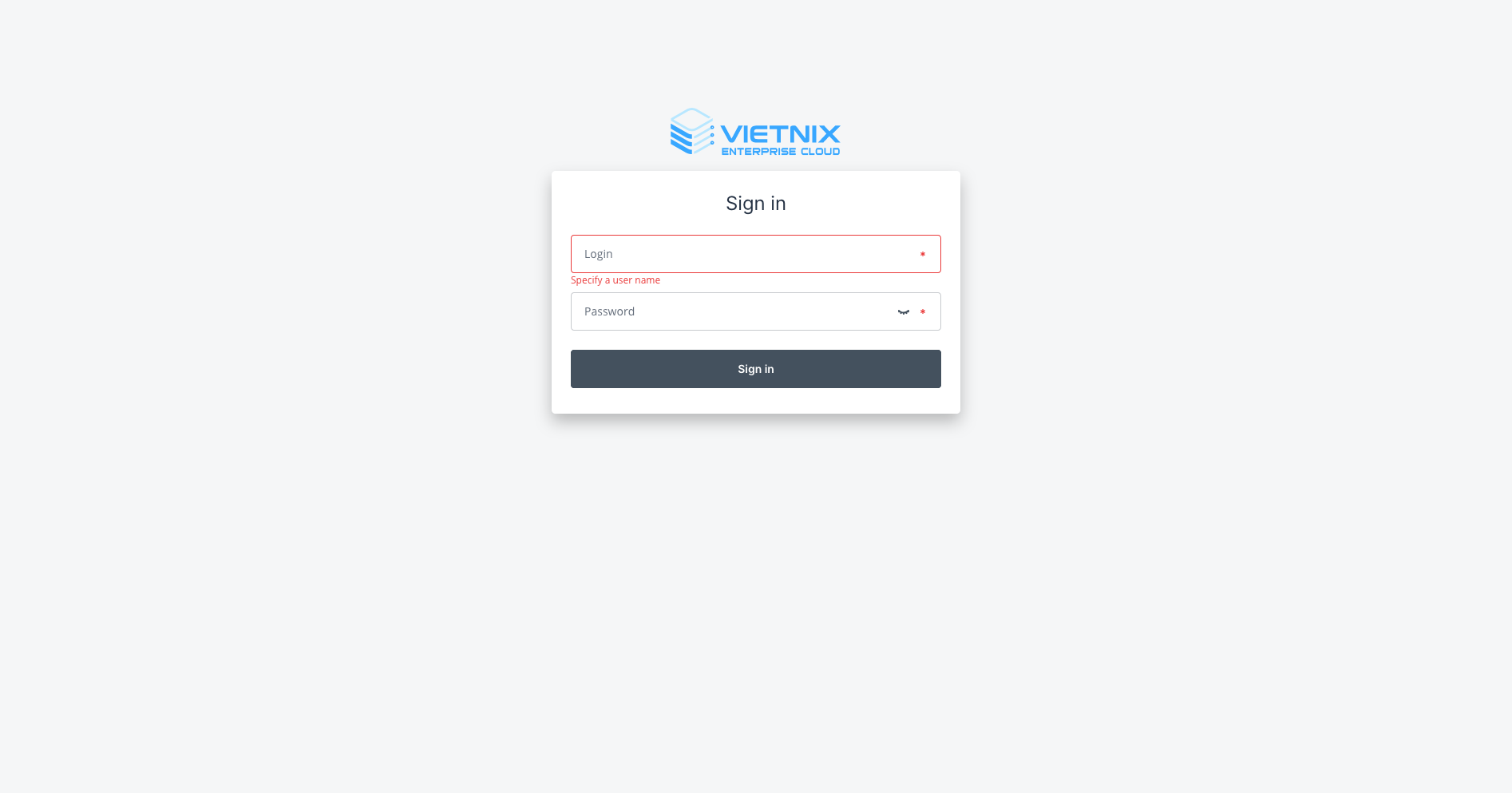 Vietnix Cloud Console Login page