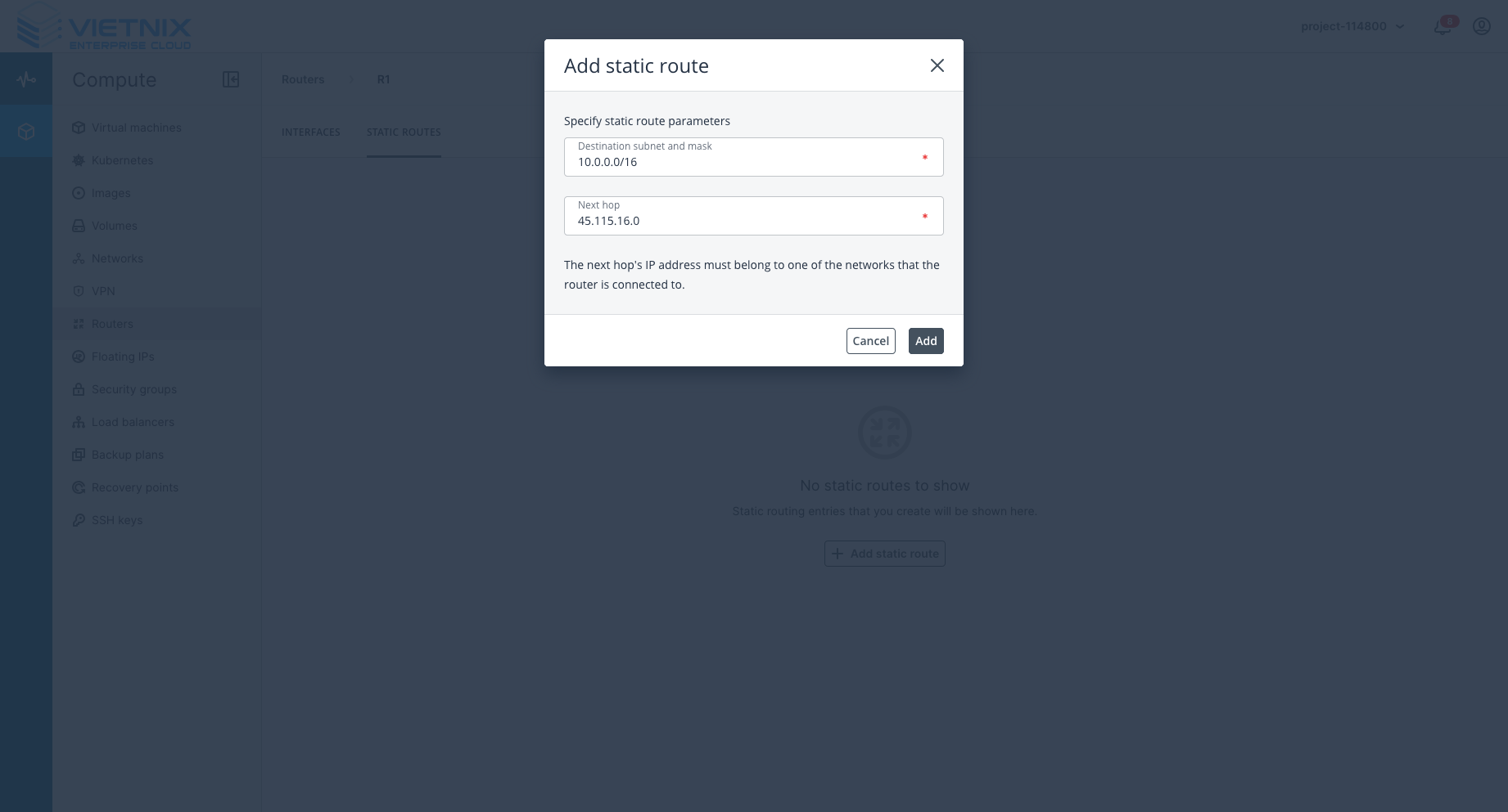 Add Vietnix Static Route