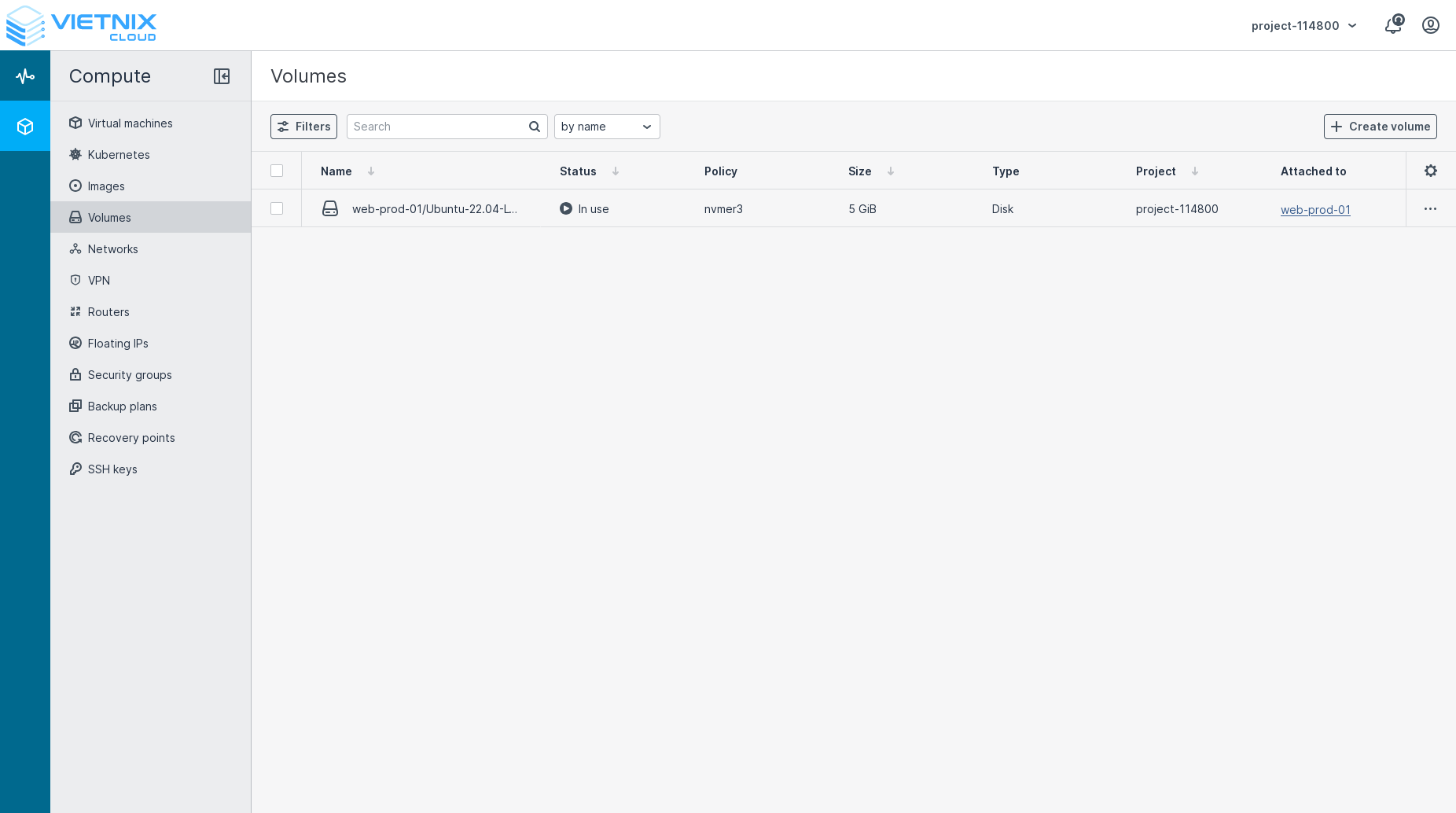 Điều hướng đến Volumes