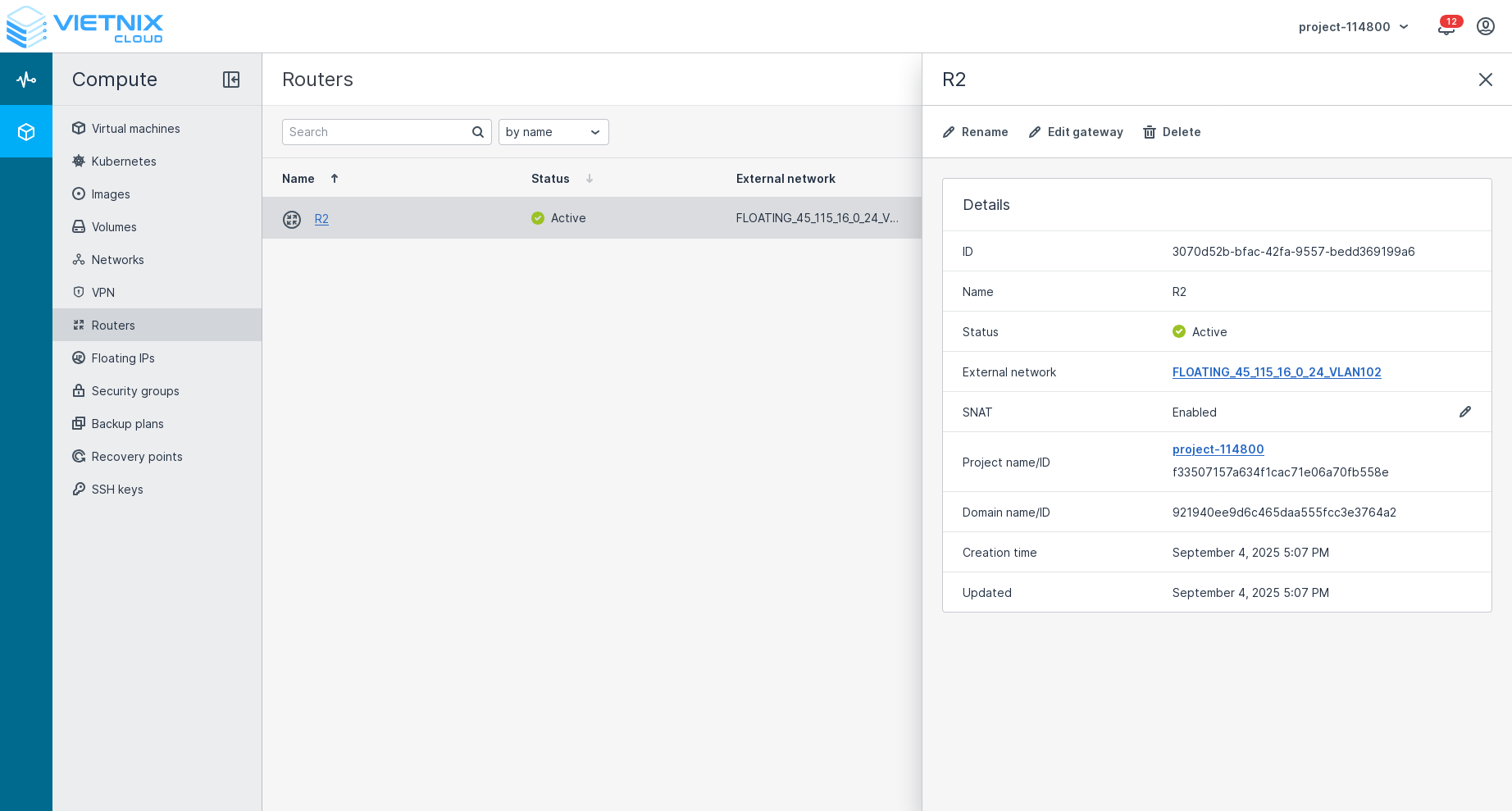 Virtual Router Details