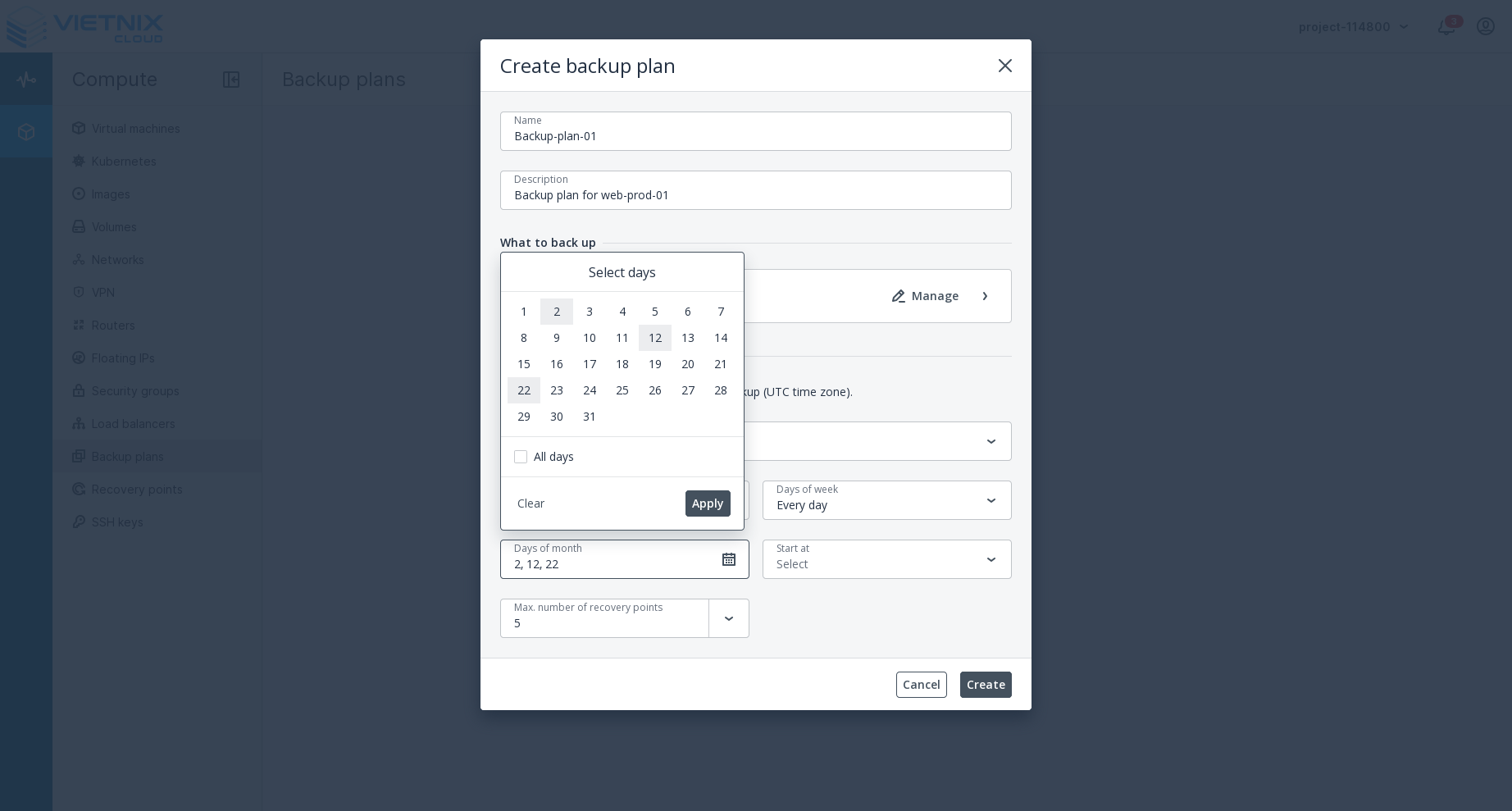 Select Days of Month