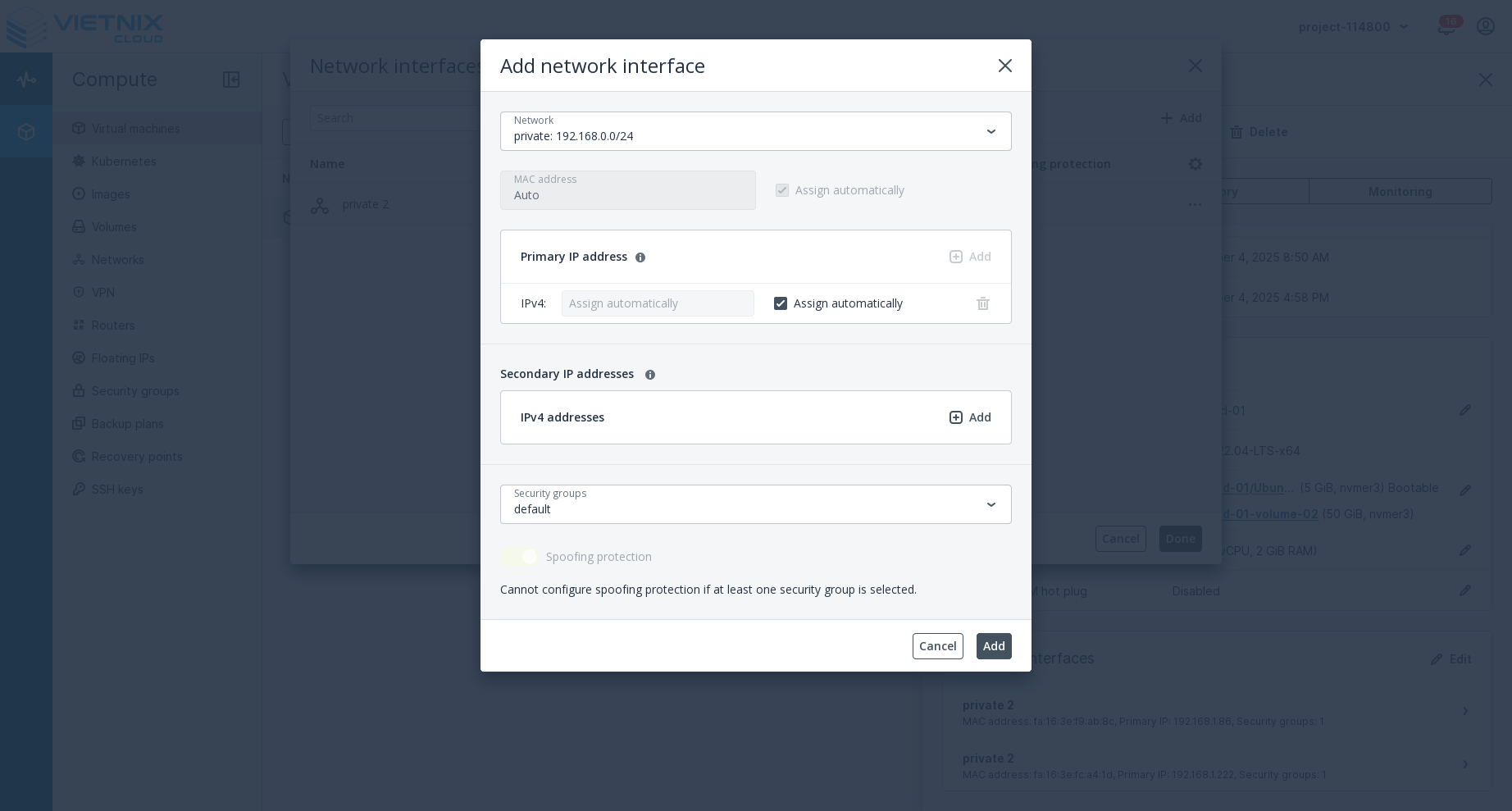 Add Network Interface Form