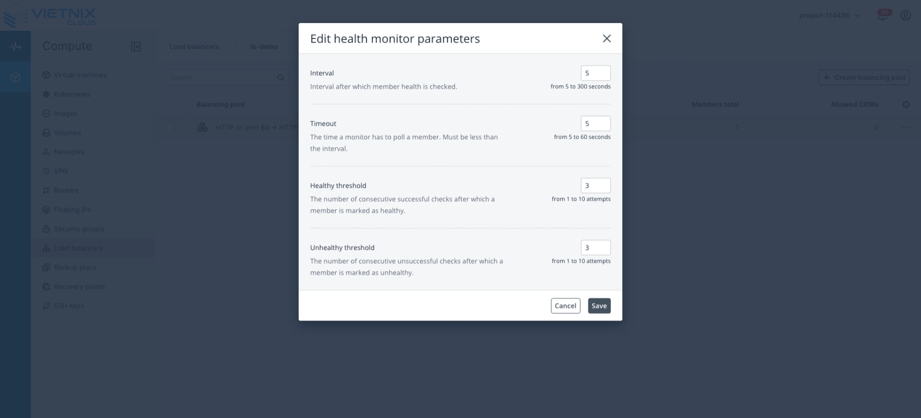Health Monitor Parameters