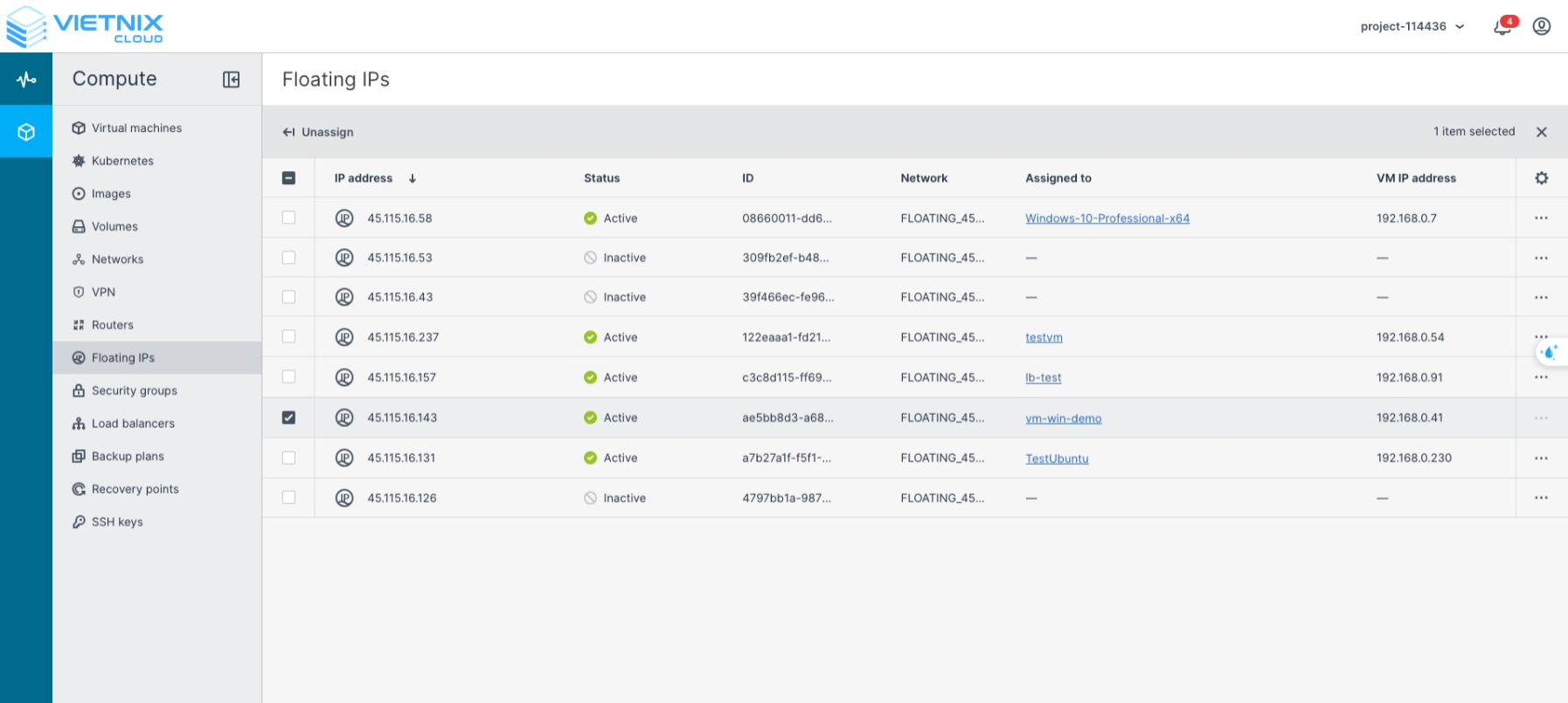 Floating IP Assigned