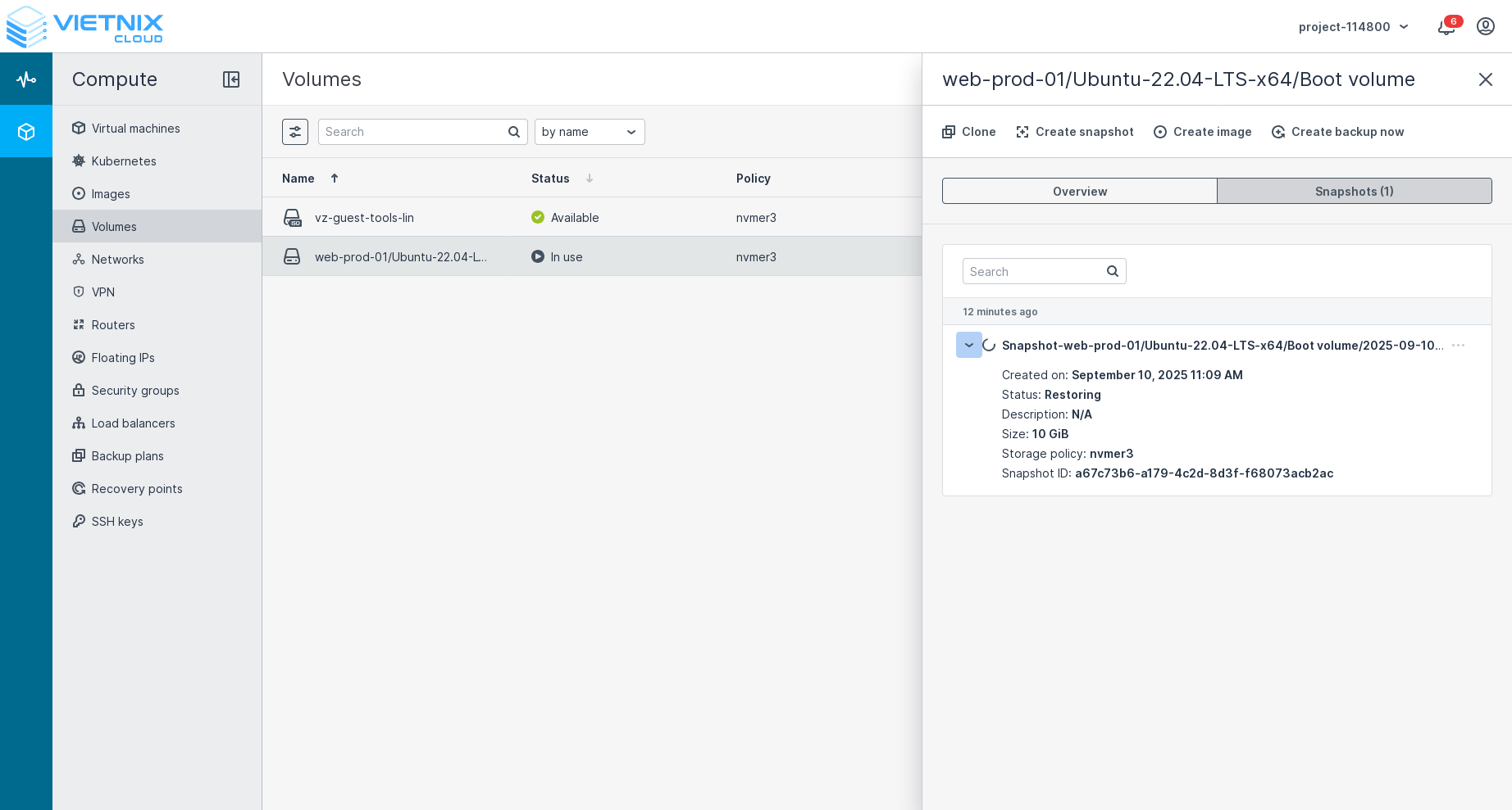 Reverting to Snapshot