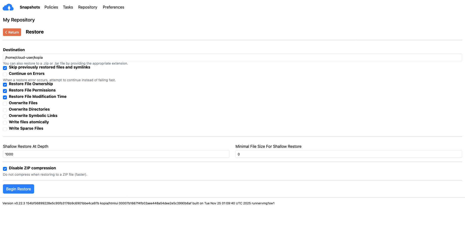 Kopia Restore Selection