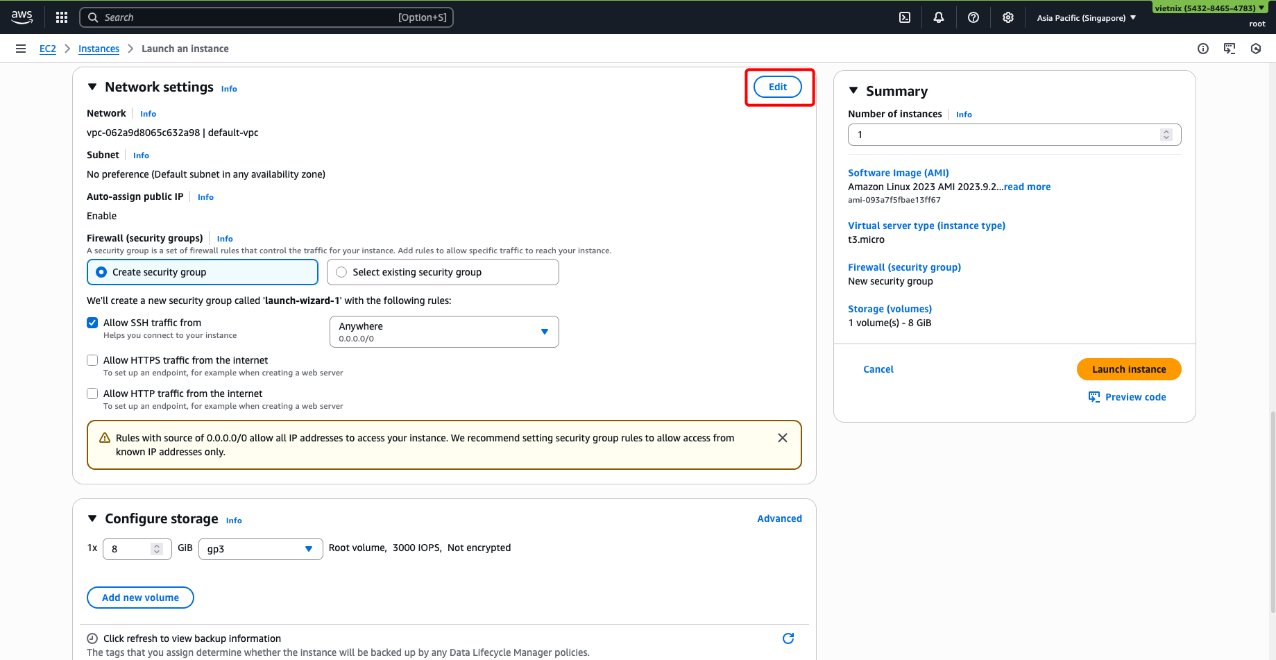 Settings EC2 Network